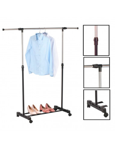 Perchero extensible con ruedas 89/145 x 41 x 93/155 cm, perchero burro con barra y estante para calzado, altura y anchura ajusta
