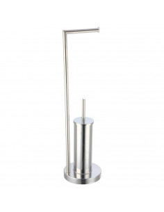 Tradineur- Escobillero con portarrollos metalizado, 18,5 x 74 cm, soporte de acero inoxidable para papel higiénico y escobillero