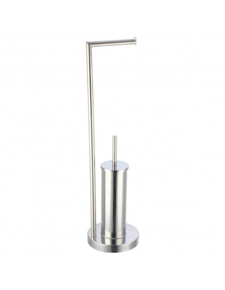 Tradineur- Escobillero con portarrollos metalizado, 18,5 x 74 cm, soporte de acero inoxidable para papel higiénico y escobillero