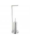 Tradineur- Escobillero con portarrollos metalizado, 18,5 x 74 cm, soporte de acero inoxidable para papel higiénico y escobillero
