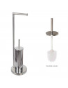 Tradineur- Escobillero con portarrollos metalizado, 18,5 x 74 cm, soporte de acero inoxidable para papel higiénico y escobillero