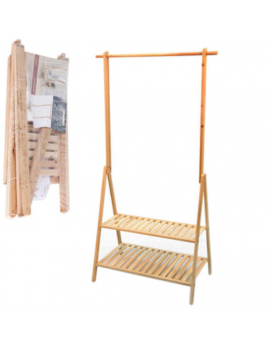 Perchero zapatero de madera 2 baldas y colgador 75 x 40 x160 cm, soporte ropa, zapatos, bolsos para entrada, recibidor, dormitor