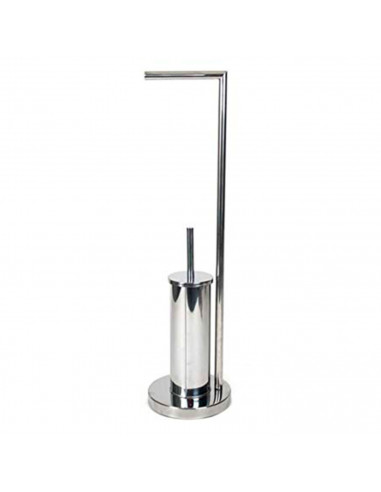 Tradineur- Escobillero con portarrollos metalizado, 18,5 x 74 cm, soporte de acero inoxidable para papel higiénico y escobillero