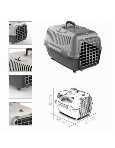 Tradineur - Transportín para perros, gatos portátil y transpirable 48 x 32 x 32 cm, porta mascotas de plástico desmontable con a