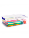 Tradineur - Caja de almacenaje de plástico transparente 2 litros, minicaja de ordenación apilable con tapa 7,5 x 25,5 x 16,8 cm,