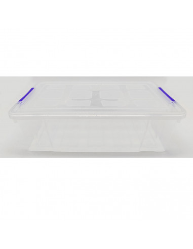 Tradineur - Caja de almacenaje de plástico transparente 2 litros, minicaja de ordenación apilable con tapa 7,5 x 25,5 x 16,8 cm,