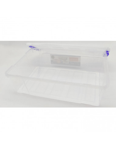 Tradineur - Caja de almacenaje de plástico transparente 2 litros, minicaja de ordenación apilable con tapa 7,5 x 25,5 x 16,8 cm,