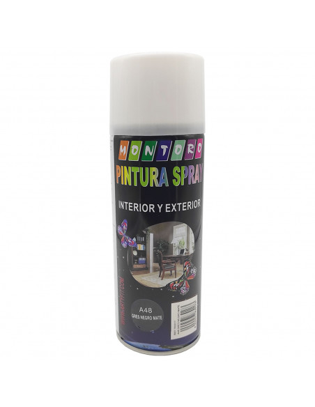 Montoro - Bote de pintura en spray A48 gris negro mate 400 ml, válido para multitud de superficies de interior y exterior, pintu Montoro - Bote de pintura en spray A48 gris negro mate 400 ml, válido para multitud de superficies de interior y exterior, pintu