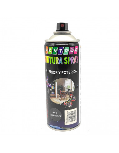 Montoro - Bote de pintura en spray A48 gris negro mate 400 ml, válido para multitud de superficies de interior y exterior, pintu