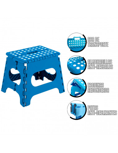 Tradineur - Taburete plegable infantil de pvc multiusos 32,5 x 28,5 x 21,5 cm, banqueta, asiento de plástico resistente para niñ