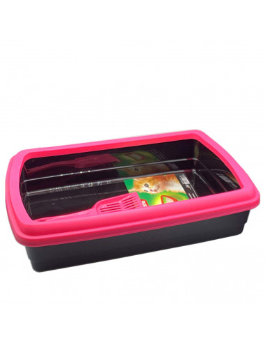 Arenero para gatos con pala 47 x 31 x 11 cm, bandeja higiénica con borde alto extraíble, gatera, caja arena sanitaria, base negr