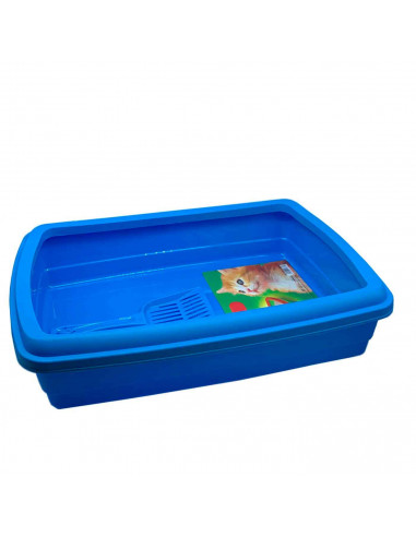Tradineur - Arenero para gatos con pala 47 x 31 x 11 cm, bandeja higiénica con borde alto extraíble, gatera, caja arena sanitari