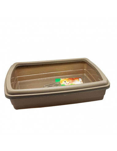 Tradineur - Arenero para gatos con pala 47 x 31 x 11 cm, bandeja higiénica con borde alto extraíble, gatera, caja arena sanitari