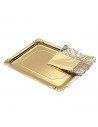 Bandeja de cartón rectangular con blonda dorada 22 x 28 cm, fuente reciclable para pasteles con encaje de papel, especial para f