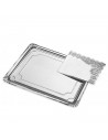Bandeja de cartón rectangular plateada con blonda 25 x 34 cm, fuente reciclable para pasteles con encaje de papel, especial para