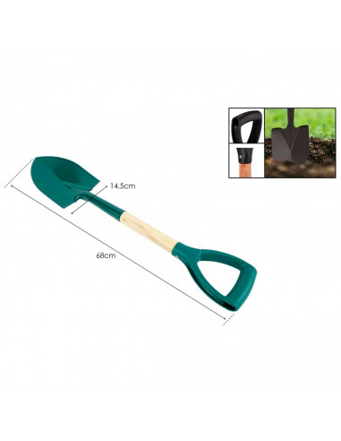 Tradineur - Pala de jardín con punta de hierro, mango de madera, asa de plástico para cavar, quitar nieve, trabajos de campo, la
