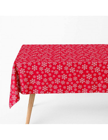 Mantel impermeable efecto textil 1,20 x 1,80 metros, diseño en rojo con motivos navideños, 100% higiénico, formato familiar para