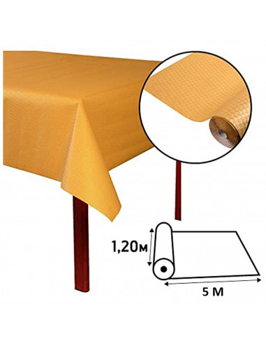 Mantel de papel biodegradable dorado 5 x 1,20 metros, rollo de mantel desechable 100% reciclable, recortable, color oro, decorac
