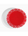 Bandeja de cartón redonda blanca con blonda roja, diámetro 34,5 cm, fuente reciclable para pasteles con encaje de papel, especia