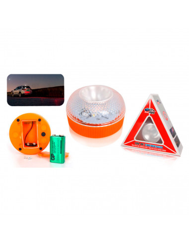 Luz de emergencia autónoma, señal preseñalización de peligro + linterna, activación automática, base imantada, luz amarillo auto