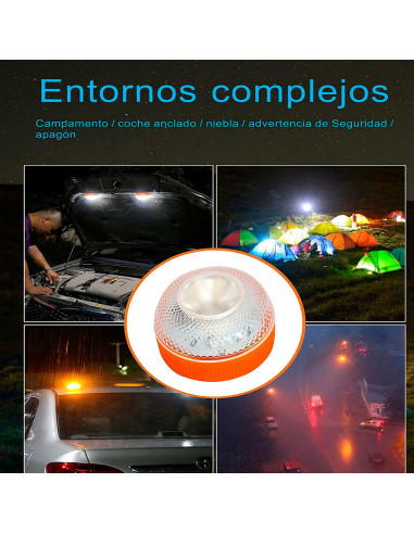 Luz de emergencia autónoma, señal preseñalización de peligro + linterna, activación automática, base imantada, luz amarillo auto