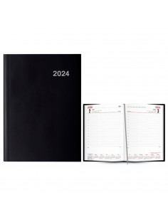 Tradineur - Agenda anual 2024, vista día página, tapa dura y cinta marcapáginas, planificador diario de tareas, citas (Negro, 21
