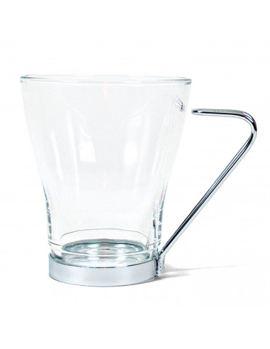 Set de 6 tazas de vidrio con asa metálica 230 ml, juego, pack de tazas para desayuno, café, té, 9,5 x 8,4 cm, resistentes y dura
