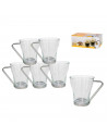 Set de 6 tazas de vidrio con asa metálica 230 ml, juego, pack de tazas para desayuno, café, té, 9,5 x 8,4 cm, resistentes y dura