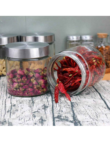 Bote de cristal multiusos redondo con tapa metálica 650 ml, recipiente, tarro de almacenamiento para guardar alimentos, galletas