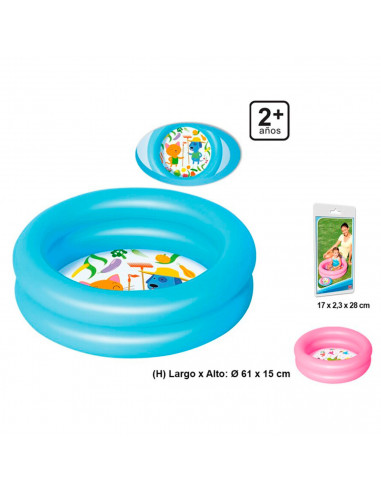 Tradineur - Piscina hinchable redonda infantil, 20 litros, vinilo resistente, pared de doble anillo, jardín, patio, fácil de mon