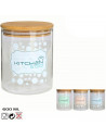 Tradineur - Bote de cristal de borosilicato decorado con tapa de madera de bambú 600 ml, recipiente, tarro de almacenamiento par