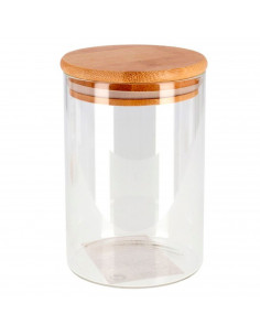 Bote redondo de cristal de borosilicato con tapa de madera de bambú 950 ml, recipiente, tarro de almacenamiento para guardar caf