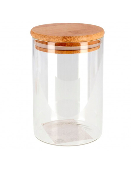 Bote redondo de cristal de borosilicato con tapa de madera de bambú 950 ml, recipiente, tarro de almacenamiento para guardar caf