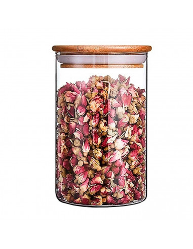 Bote redondo de cristal de borosilicato con tapa de madera de bambú 950 ml, recipiente, tarro de almacenamiento para guardar caf