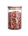 Bote redondo de cristal de borosilicato con tapa de madera de bambú 950 ml, recipiente, tarro de almacenamiento para guardar caf