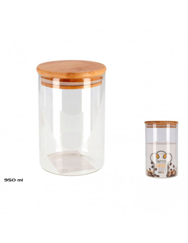 Bote redondo de cristal de borosilicato con tapa de madera de bambú 950 ml, recipiente, tarro de almacenamiento para guardar caf