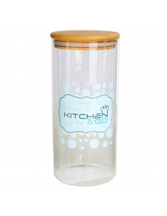 Bote de cristal borosilicato con tapa de madera de bambú, recipiente, tarro de almacenamiento café, galletas, legumbres, especia