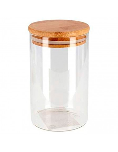 Bote de cristal borosilicato con tapa de madera de bambú, recipiente, tarro de almacenamiento café, galletas, legumbres, especia