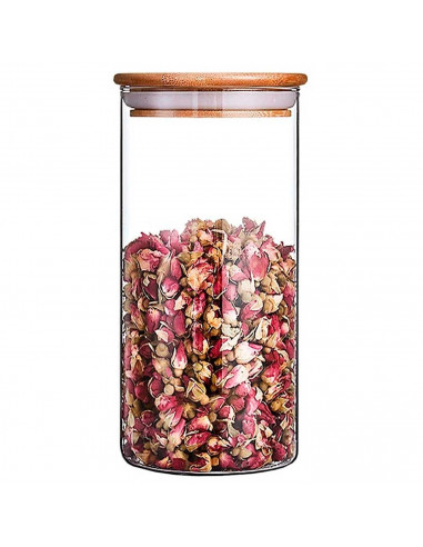 Bote de cristal borosilicato con tapa de madera de bambú, recipiente, tarro de almacenamiento café, galletas, legumbres, especia
