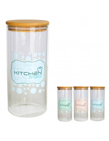 Bote de cristal borosilicato con tapa de madera de bambú, recipiente, tarro de almacenamiento café, galletas, legumbres, especia