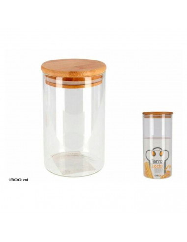 Bote de cristal borosilicato con tapa de madera de bambú, recipiente, tarro de almacenamiento café, galletas, legumbres, especia