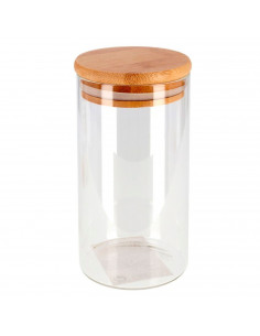 Bote redondo de cristal de borosilicato 1700 ml con tapa de madera de bambú, recipiente, tarro de almacenamiento para guardar ca
