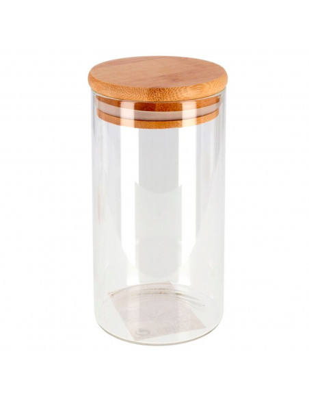 Bote redondo de cristal de borosilicato 1700 ml con tapa de madera de bambú, recipiente, tarro de almacenamiento para guardar ca Bote redondo de cristal de borosilicato 1700 ml con tapa de madera de bambú, recipiente, tarro de almacenamiento para guardar ca