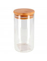 Bote redondo de cristal de borosilicato 1700 ml con tapa de madera de bambú, recipiente, tarro de almacenamiento para guardar ca