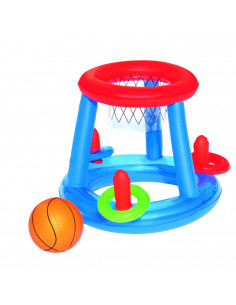 Canasta de baloncesto hinchable de vinilo con pelota y 3 aros 61 cm para piscina, válvulas de seguridad, deportes acuáticos en f