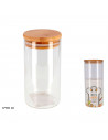 Bote redondo de cristal de borosilicato 1700 ml con tapa de madera de bambú, recipiente, tarro de almacenamiento para guardar ca