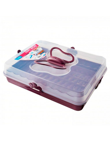 Tartera rectangular de plástico transparente con tapa y asas con forma de mariposa 37 x 28 x 9 cm, recipiente para transportar t