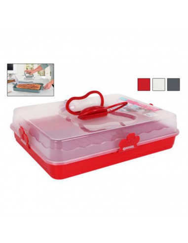 Tartera rectangular de plástico transparente con tapa y asas con forma de mariposa 37 x 28 x 9 cm, recipiente para transportar t