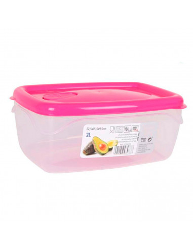 Fiambrera rectangular de plástico 2 litros, 22,5 x 15,5 x 9,5 cm, tapa con agujero, recipiente para guardar alimentos, apto para