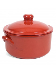 Olla de barro con tapa y asas 4 litros, cacerola de cerámica marrón 18,5 x 27 x 25 cm, cocina tradicional, apta para microondas,